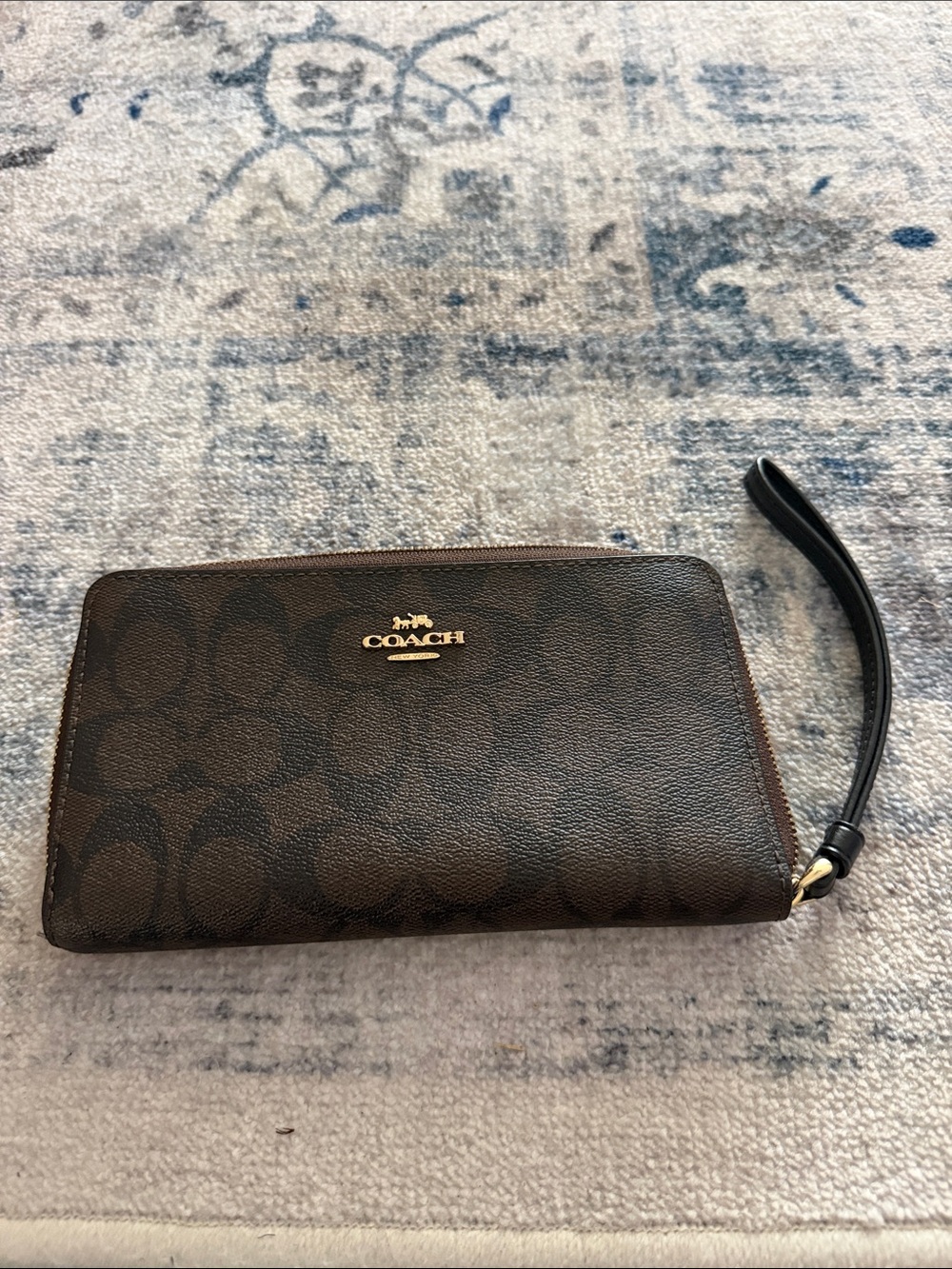 Coach Brown Signature Zip Wristlet with Gold Hardware